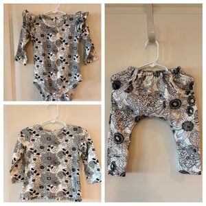 Kate Quinn Black and White Retro Floral 3 pc Set 18-24mo EUC